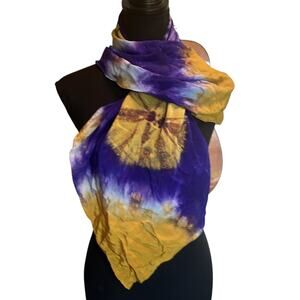 Boho Tie-Dye Scarf in Purple Yellow Pink and White